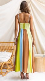 Orange Colorblock Smocked-Back Maxi Dress