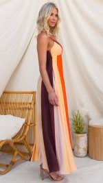 Orange Colorblock Smocked-Back Maxi Dress