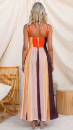 Orange Colorblock Smocked-Back Maxi Dress