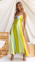 Orange Colorblock Smocked-Back Maxi Dress