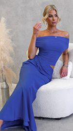 Blue Cutout Ruched Mesh Maxi Dress