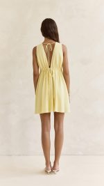 Yellow Open-Back Plunge A-Line Mini Dress