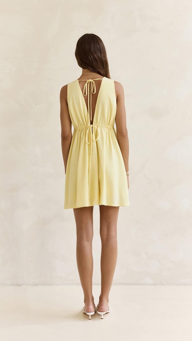 Yellow Open-Back Plunge A-Line Mini Dress