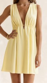 Yellow Open-Back Plunge A-Line Mini Dress