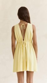 Yellow Open-Back Plunge A-Line Mini Dress