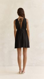 Black Open-Back Plunge A-Line Mini Dress