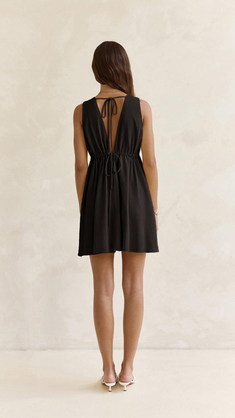 Black Open-Back Plunge A-Line Mini Dress