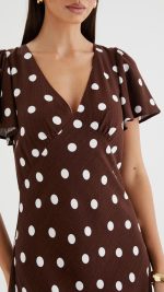 Chocolate Polka Dot Button-Through Maxi Dress