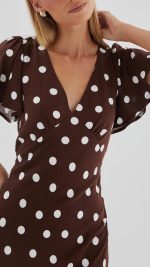 Chocolate Polka Dot Button-Through Maxi Dress