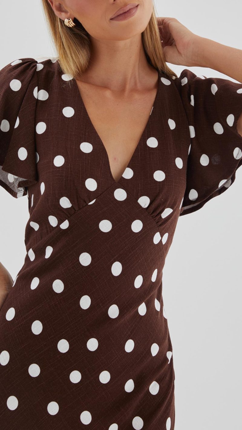 Chocolate Polka Dot Button-Through Maxi Dress