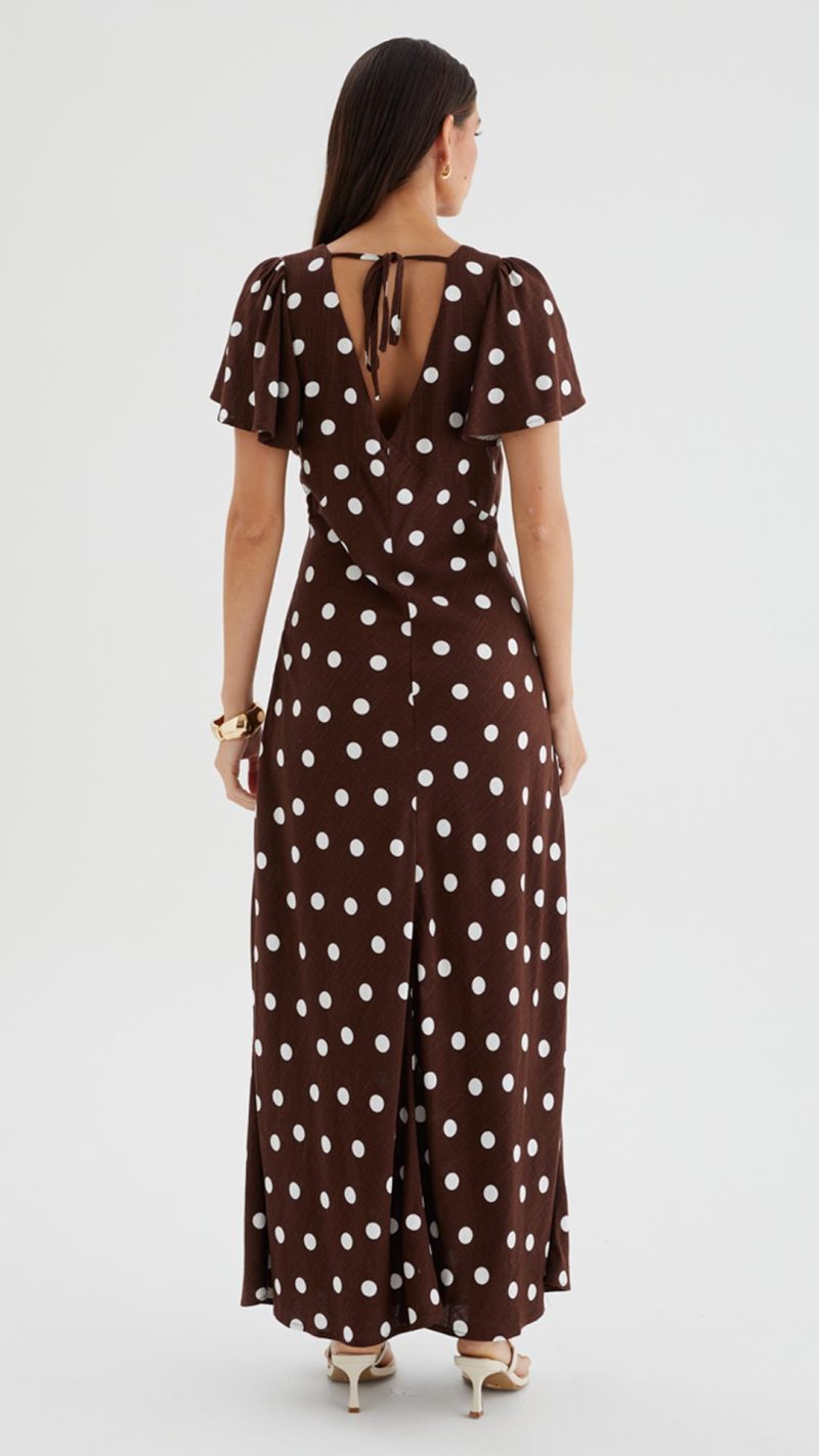 Chocolate Polka Dot Button-Through Maxi Dress