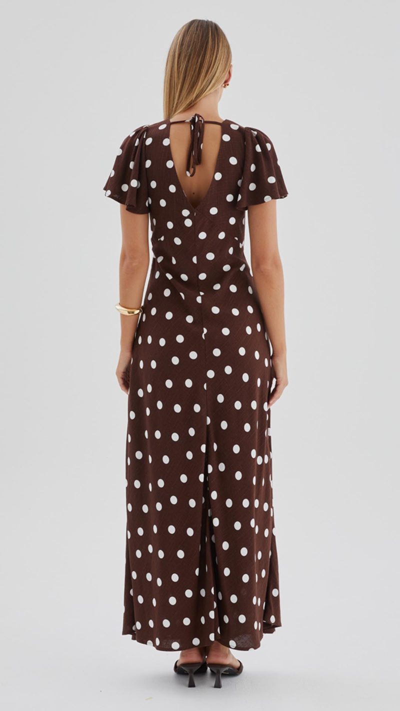 Chocolate Polka Dot Button-Through Maxi Dress