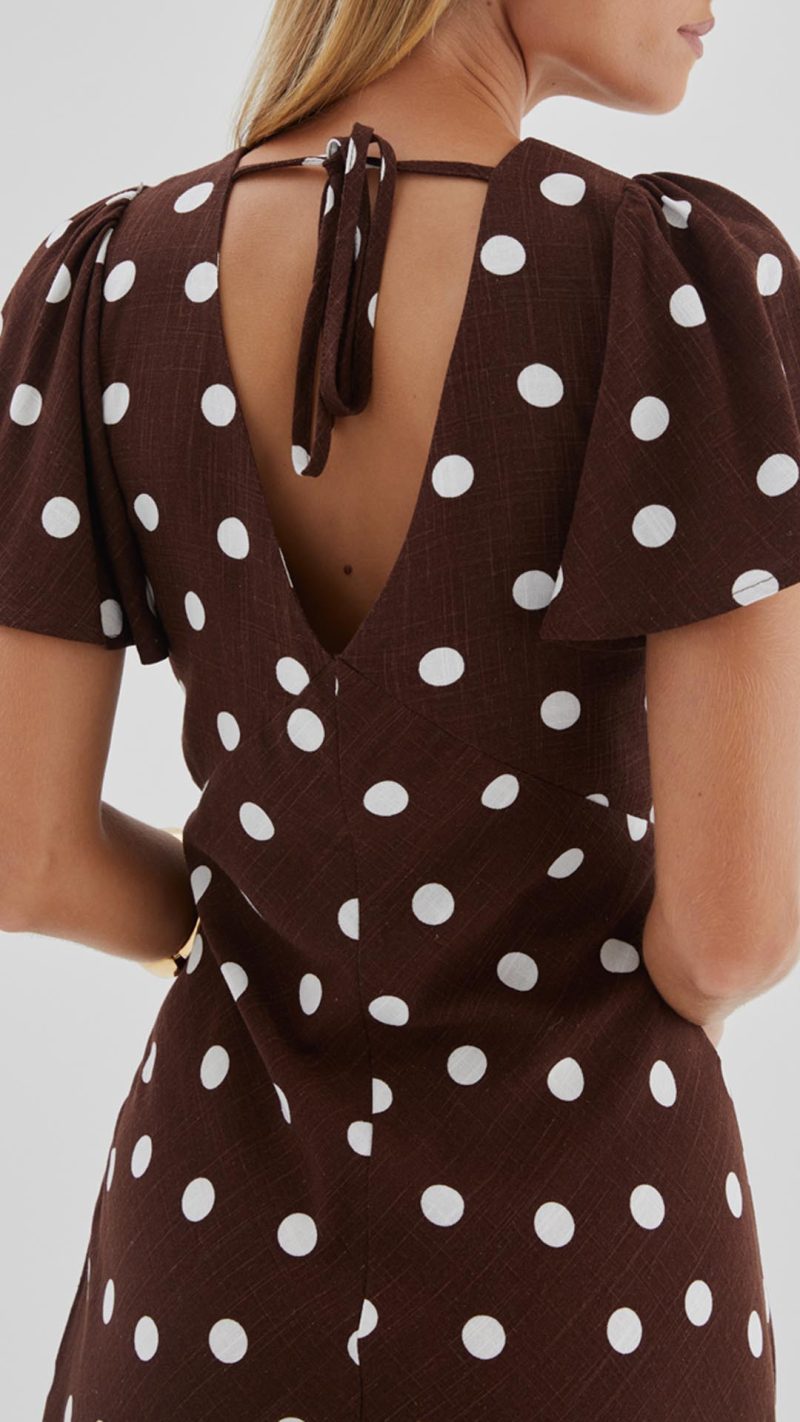 Chocolate Polka Dot Button-Through Maxi Dress