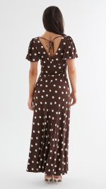 Chocolate Polka Dot Button-Through Maxi Dress