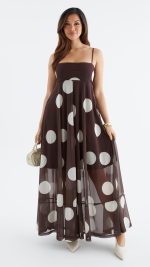Cocoa Spot Sheer Mesh Empire Maxi Dress