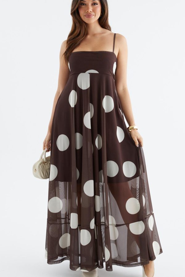 Cocoa Spot Sheer Mesh Empire Maxi Dress