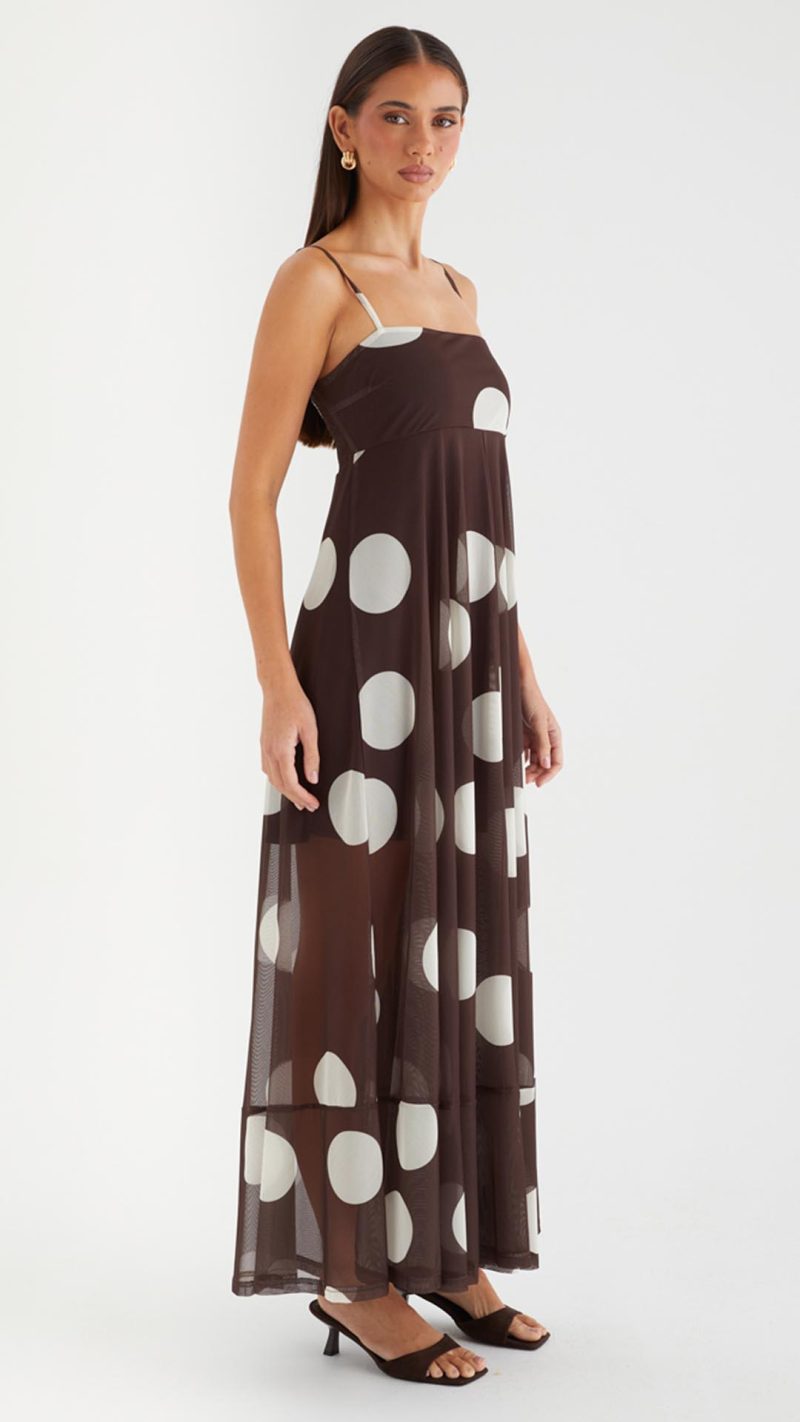 Cocoa Spot Sheer Mesh Empire Maxi Dress