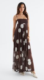 Cocoa Spot Sheer Mesh Empire Maxi Dress