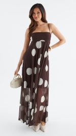Cocoa Spot Sheer Mesh Empire Maxi Dress
