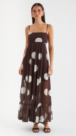 Cocoa Spot Sheer Mesh Empire Maxi Dress
