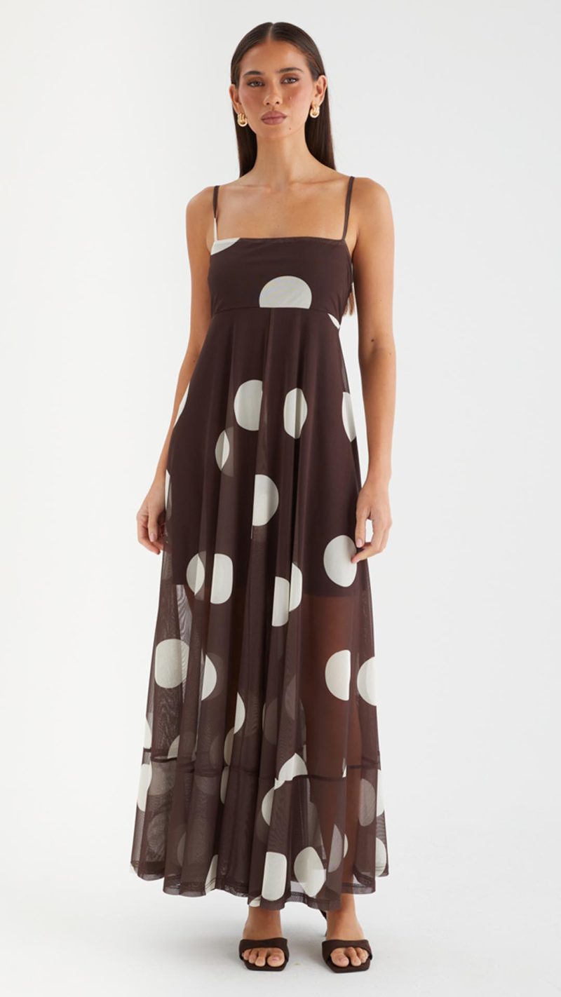 Cocoa Spot Sheer Mesh Empire Maxi Dress