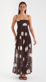 Cocoa Spot Sheer Mesh Empire Maxi Dress