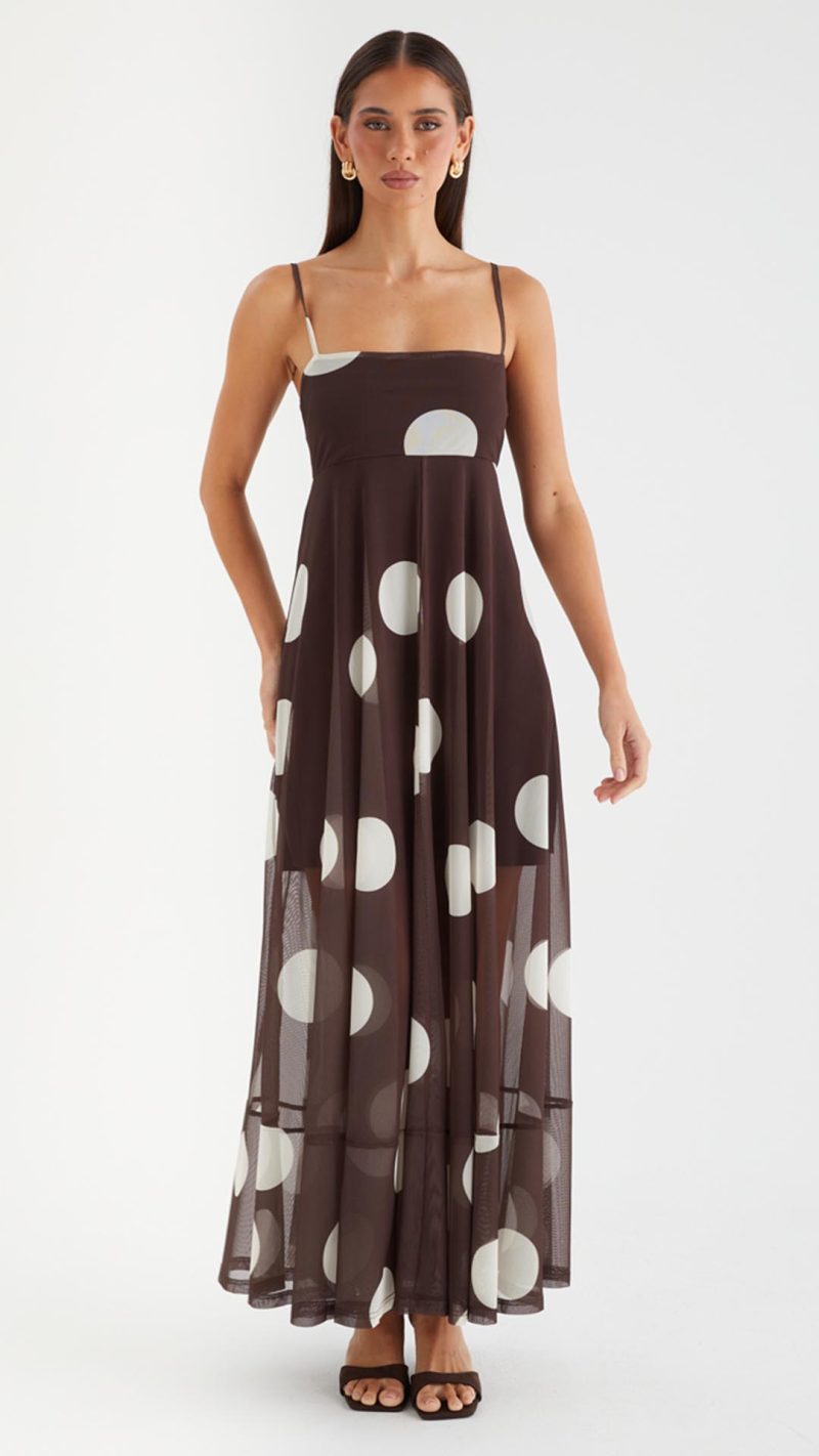 Cocoa Spot Sheer Mesh Empire Maxi Dress