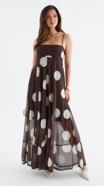 Cocoa Spot Sheer Mesh Empire Maxi Dress