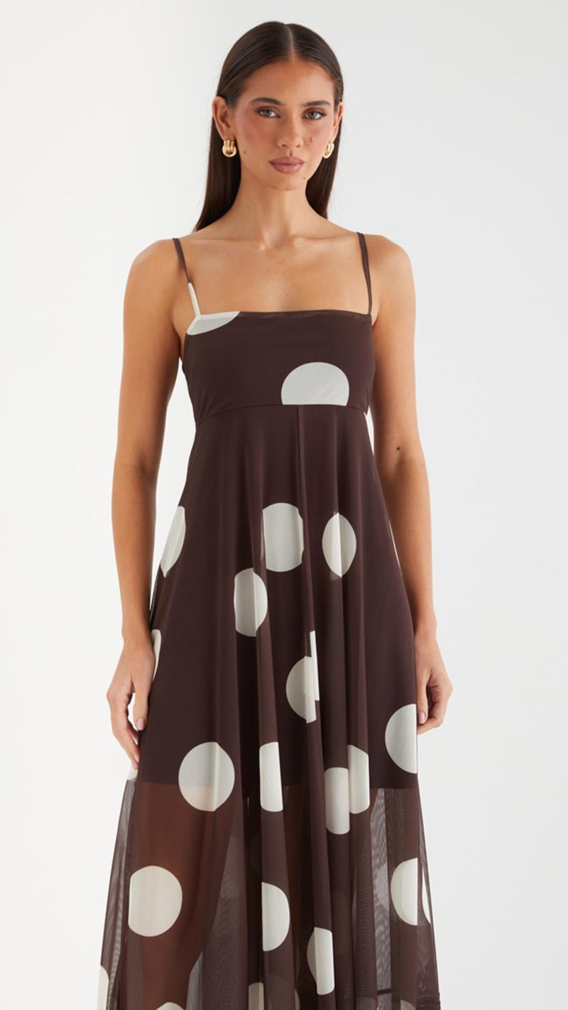 Cocoa Spot Sheer Mesh Empire Maxi Dress
