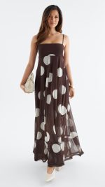 Cocoa Spot Sheer Mesh Empire Maxi Dress