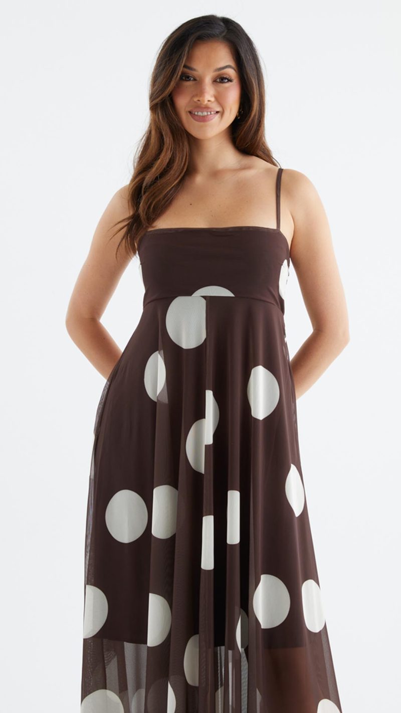 Cocoa Spot Sheer Mesh Empire Maxi Dress