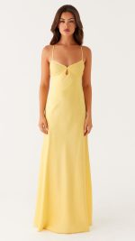 Yellow Keyhole Spliced Lace Maxi Dress