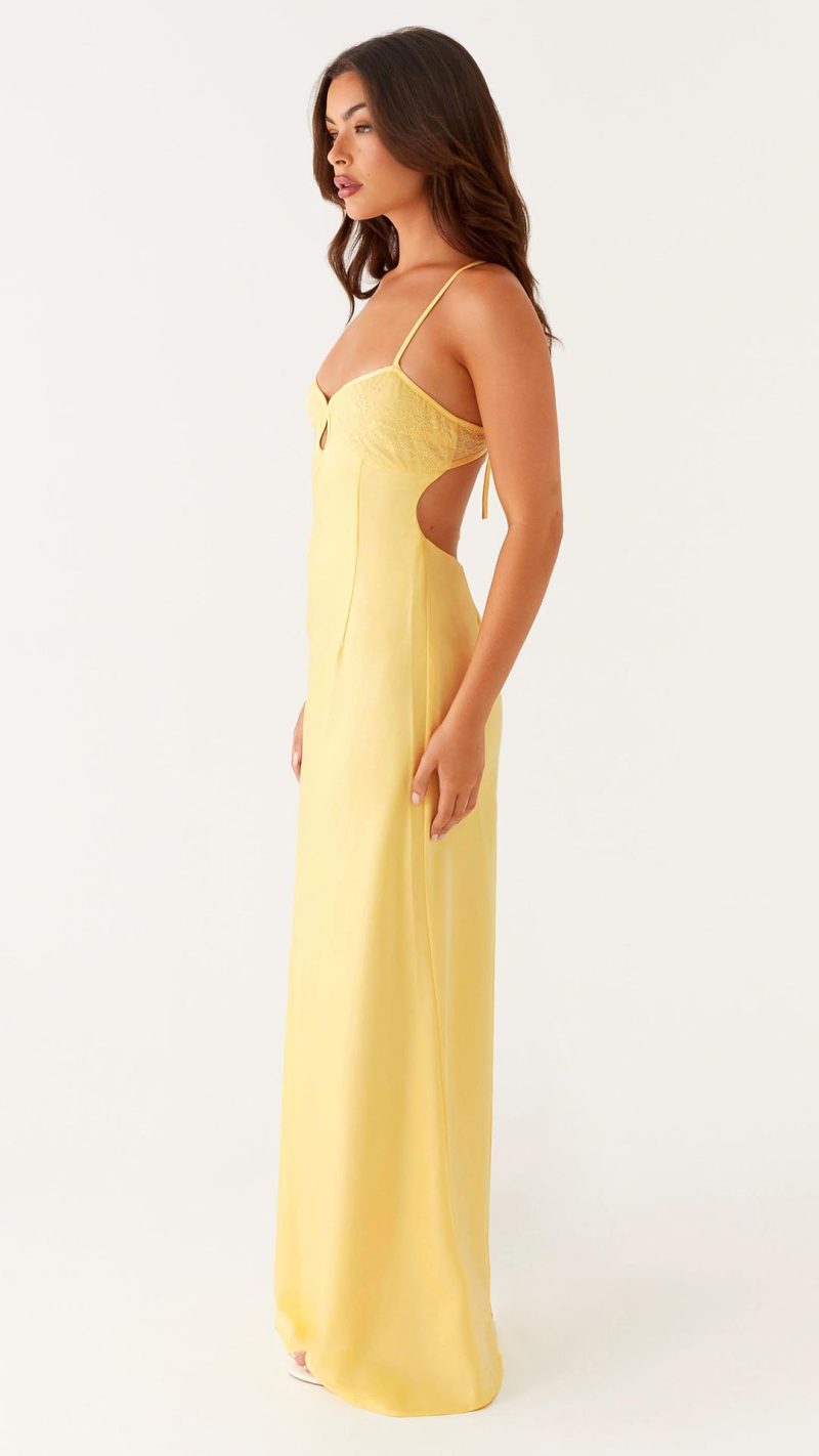 Yellow Keyhole Spliced Lace Maxi Dress