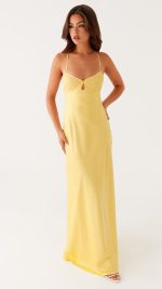Yellow Keyhole Spliced Lace Maxi Dress