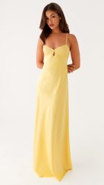 Yellow Keyhole Spliced Lace Maxi Dress
