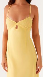 Yellow Keyhole Spliced Lace Maxi Dress