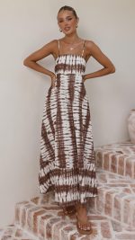 Chocolate Tie Dye Shirred-Back Maxi Dress