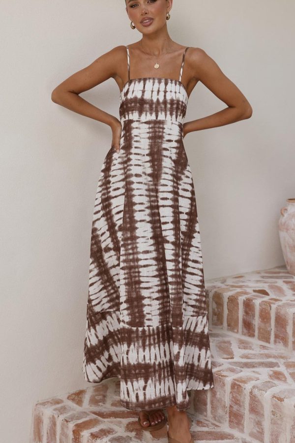 Chocolate Tie Dye Shirred-Back Maxi Dress