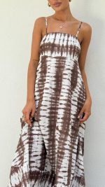 Chocolate Tie Dye Shirred-Back Maxi Dress