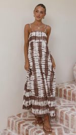 Chocolate Tie Dye Shirred-Back Maxi Dress
