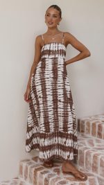Chocolate Tie Dye Shirred-Back Maxi Dress