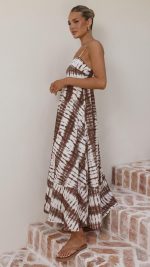 Chocolate Tie Dye Shirred-Back Maxi Dress