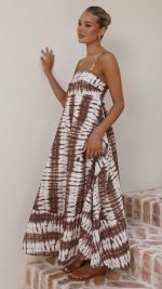 Chocolate Tie Dye Shirred-Back Maxi Dress