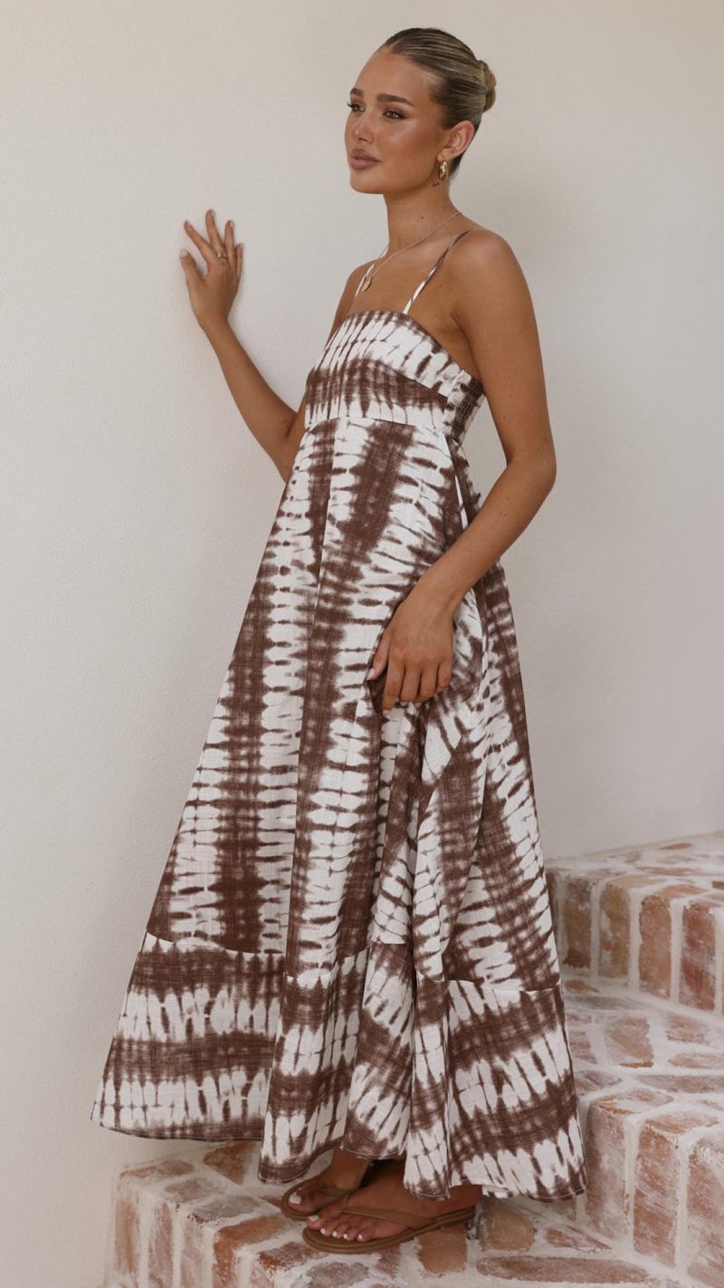 Chocolate Tie Dye Shirred-Back Maxi Dress