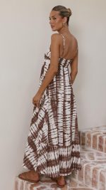 Chocolate Tie Dye Shirred-Back Maxi Dress