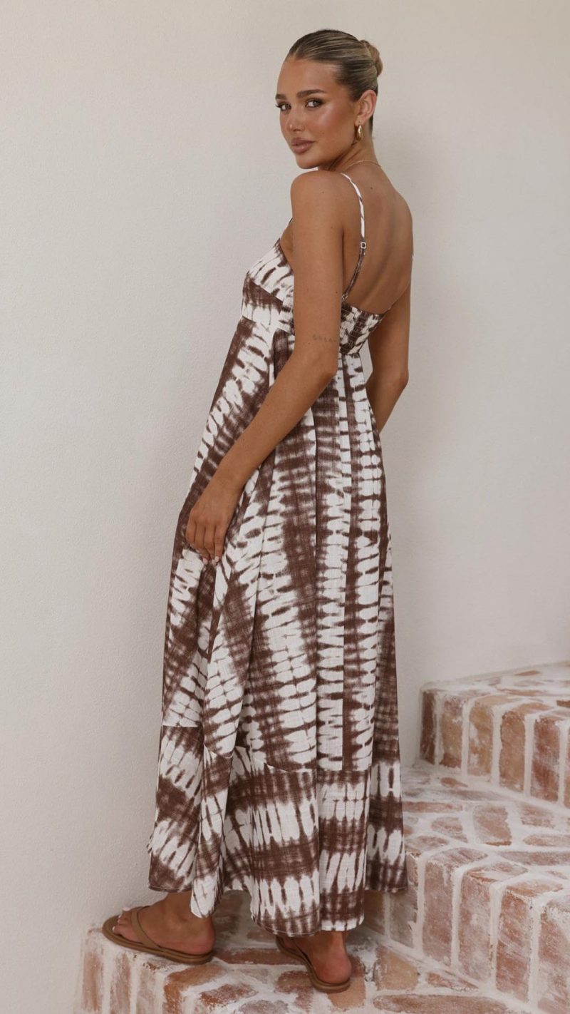 Chocolate Tie Dye Shirred-Back Maxi Dress