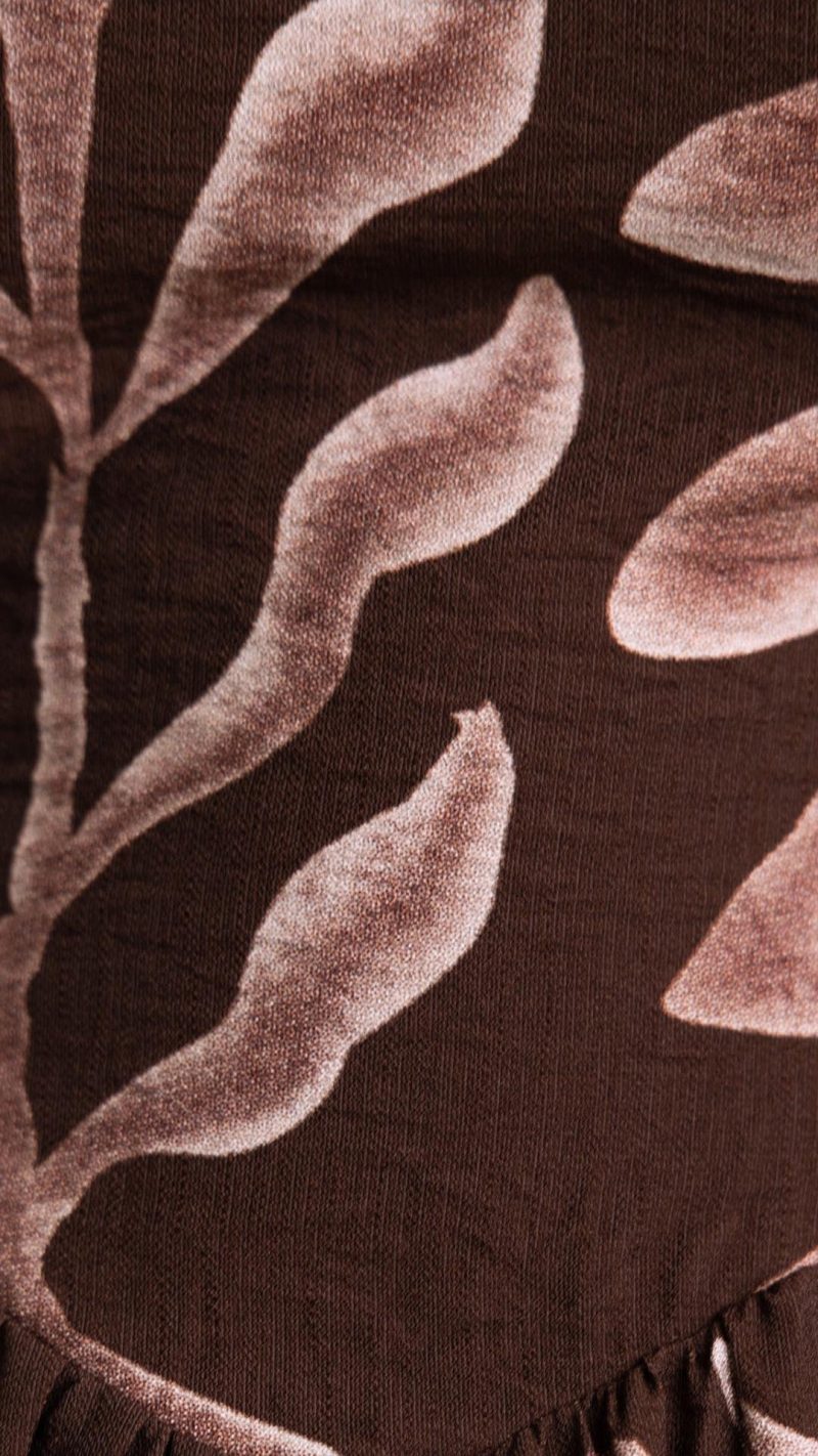 Chocolate Leaf Print Square Neck Maxi Dress