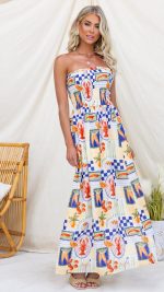 Sand Shirred Strapless Maxi Dress