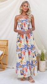 Sand Shirred Strapless Maxi Dress