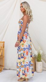 Sand Shirred Strapless Maxi Dress